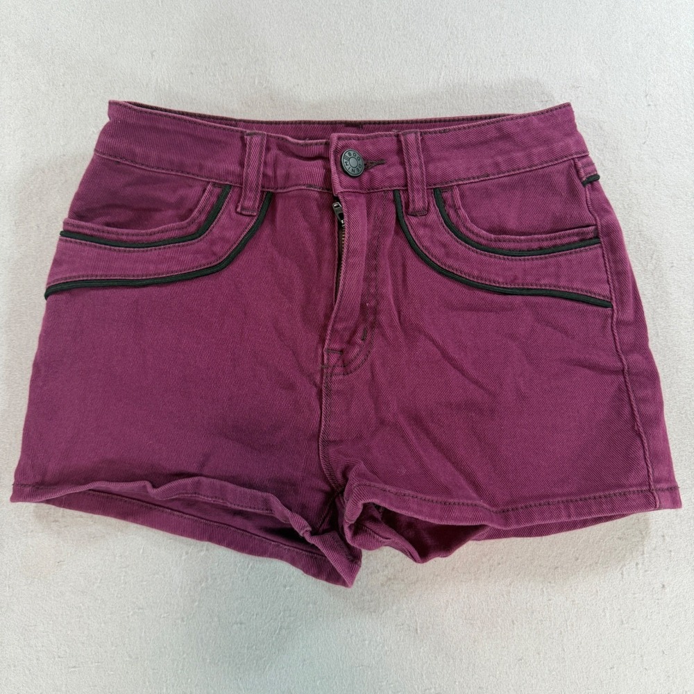 BDG Erin High Rise Denim Shorts Purple Black Piping Size 26